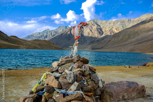 Prayer rock at Chandratal Lake, Spiti