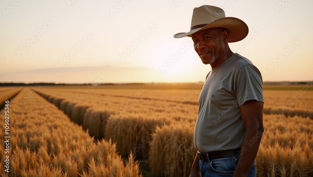 African American Farmer working amidst fields during sunset Generative African American Farmer working amidst fields during sunset Generative