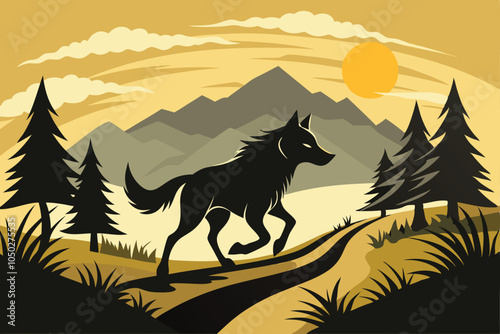 Vector silhouette of a Mackenzie Valley Wolf running animal design