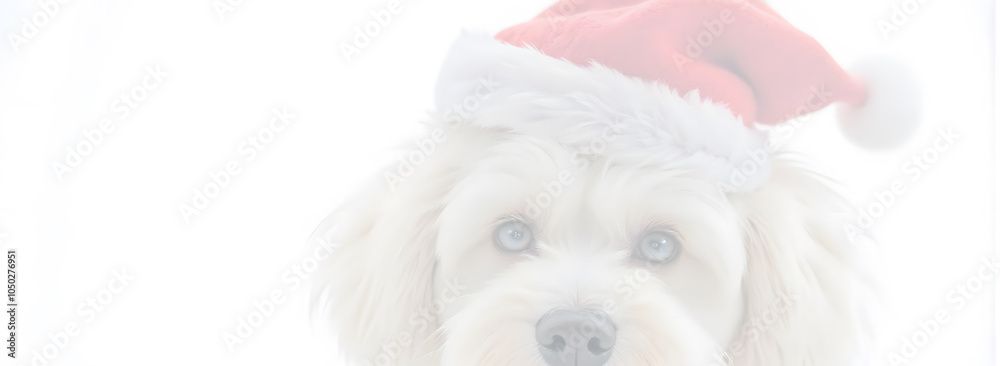 Obraz premium Adorable dog wearing santa hat against white background