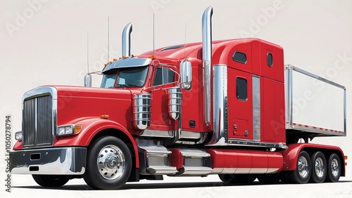 Image is a stylized, an illustration of a large semi-truck