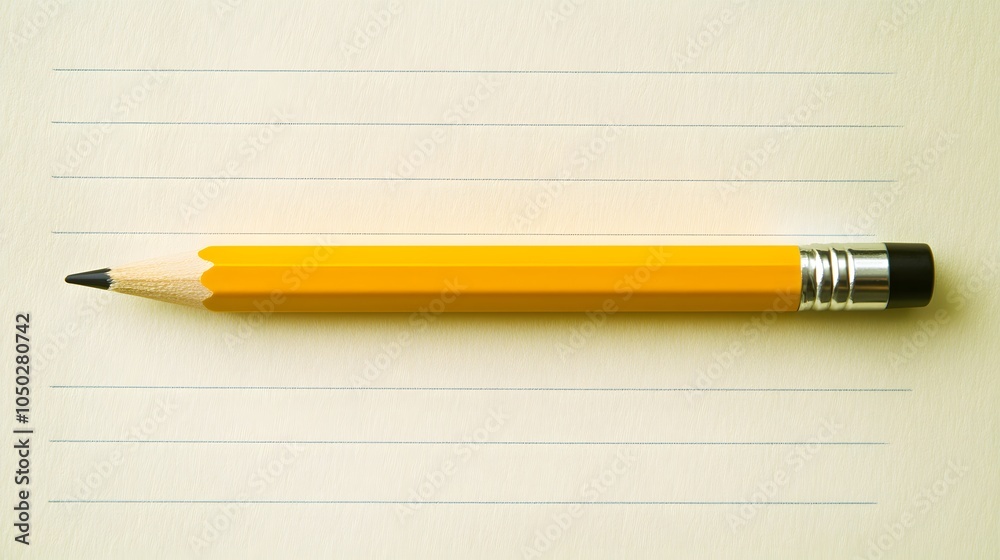 A top-down view of a mechanical pencil placed diagonally across a clean notepad, minimal style, plain background, 4K resolution A top-down view of a mechanical pencil placed diagonally across a clean notepad, minimal style, plain background, 4K resolution