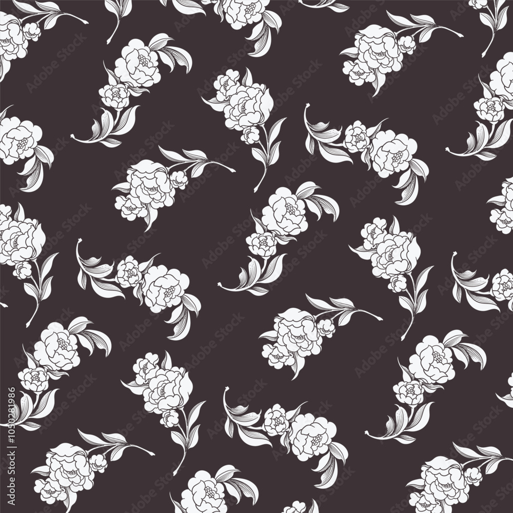 Fototapeta premium Seamless pattern with black and white floral background 