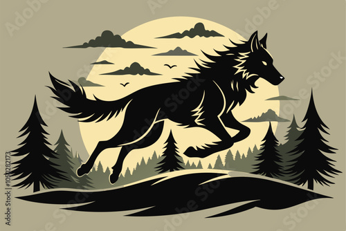 Vector silhouette of a Mackenzie Valley Wolf running animal design