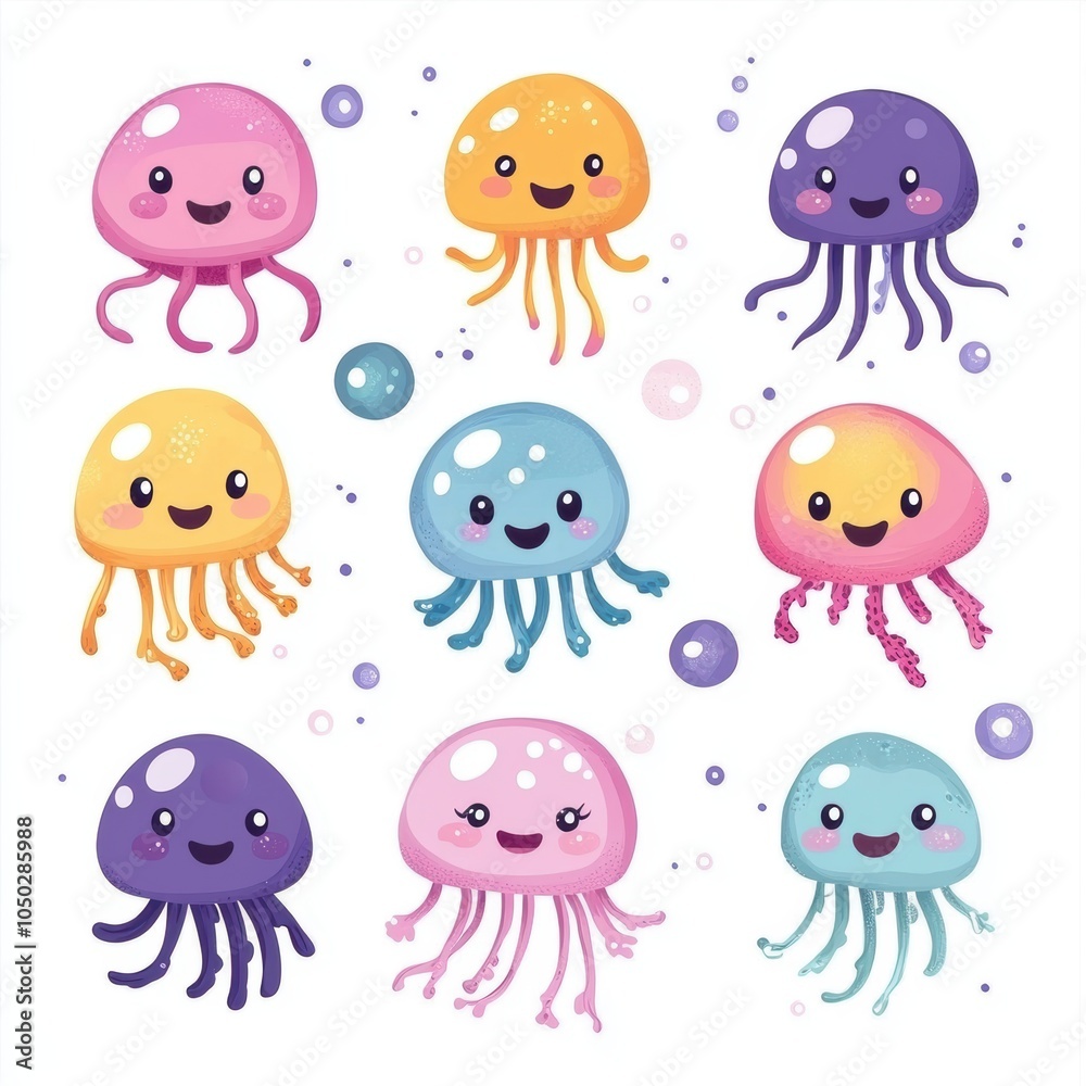 Naklejka premium Cute cartoon character of jellyfish