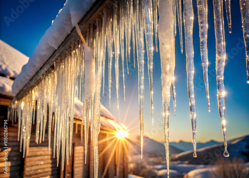 Icicles hanging from a roof and sparkling in the sunlight.png