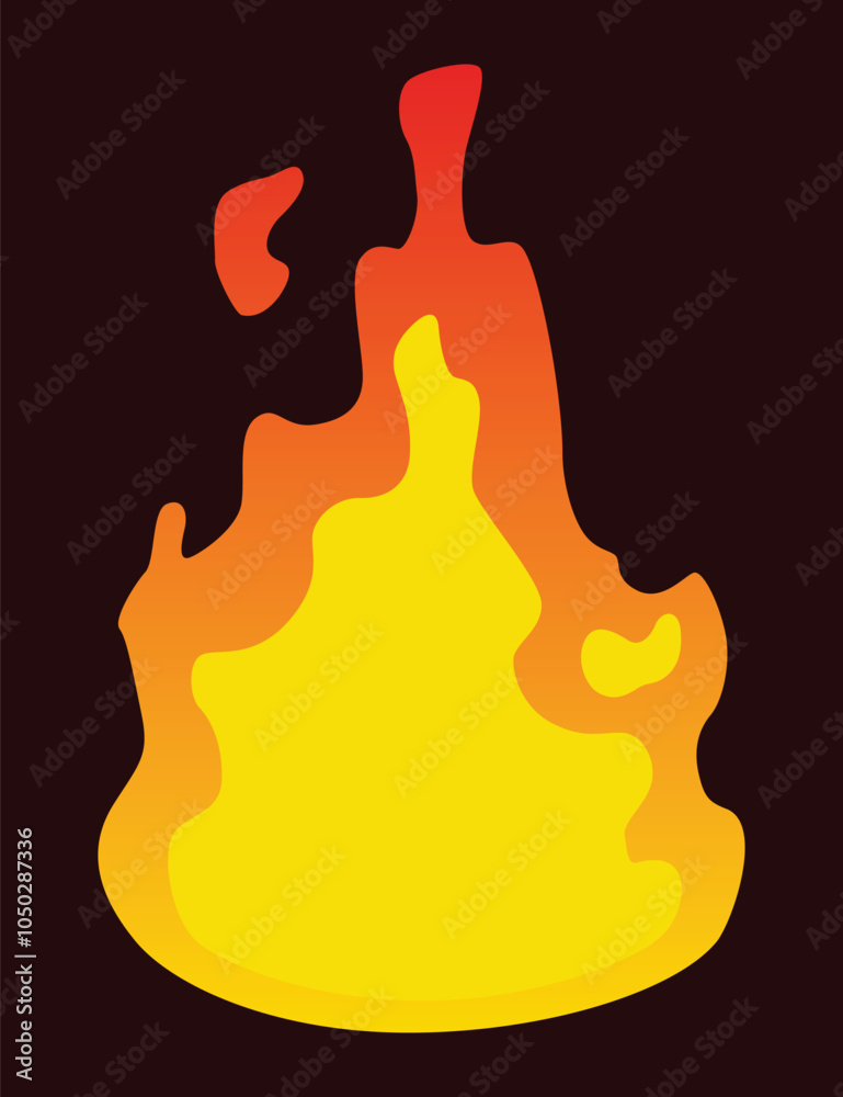 Fire animation sprite. Red and orange fire flame. Hot flaming element for game animation. Vector icon in cartoon style