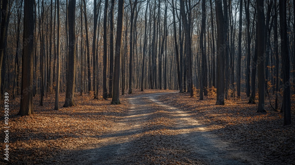 Obraz premium Autumn Path in Deciduous Forests Under Changing Seasons