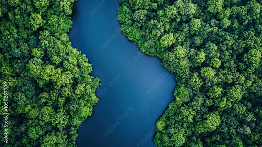 Aerial View of Lush Green Forests and Serene Water Aerial View of Lush Green Forests and Serene Water