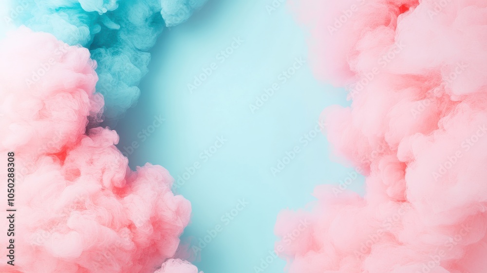 Fototapeta premium Soft pink and blue smoke clouds on a pastel background