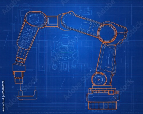 Smart factory design blueprint, detailed robotic stations, techfocused layout, hightech color scheme photo