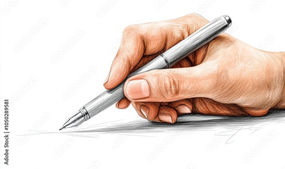 Hand Holding Ballpoint Pen Drawing Line, Line Art Illustration Depicting Creativity, Minimalist Design, Artistic Expression Concept, Generative AI Hand Holding Ballpoint Pen Drawing Line, Line Art Illustration Depicting Creativity, Minimalist Design, Artistic Expression Concept, Generative AI