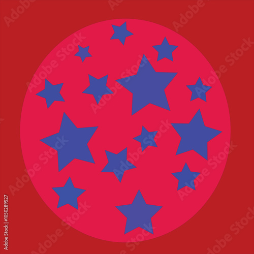 A circle containing a lot of stars of different size in blue color.
