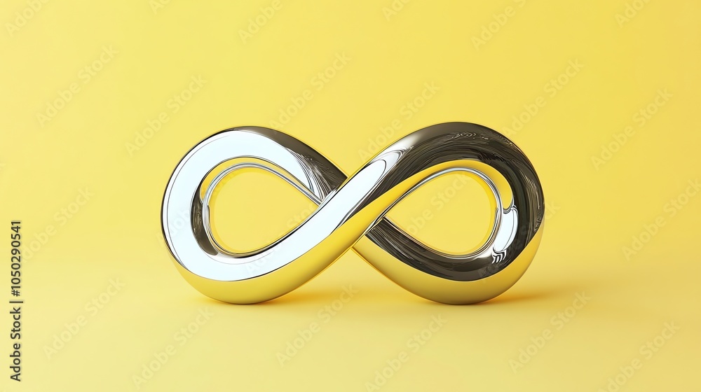 Shiny silver infinity symbol on yellow background. Shiny silver infinity symbol on yellow background.