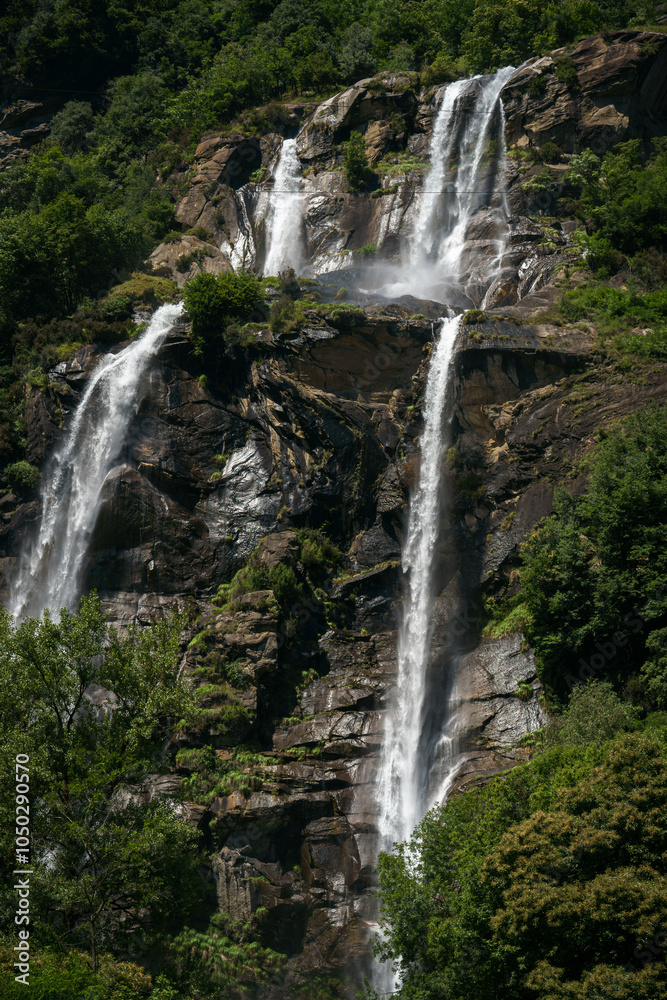 the double waterfall of Acquafraggia near the town of Piuro, Lombardy, Italy. the double waterfall of Acquafraggia near the town of Piuro, Lombardy, Italy.