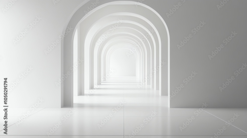 Fototapeta premium A white hallway with arched doorways.