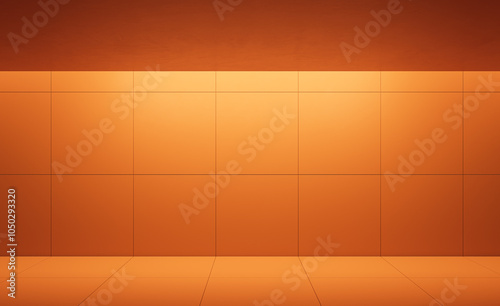 Orange modern interior empty room with tiled walls and floor. 3D Rendering