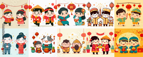 collection of Chinese cartoon character. Lunar new year concept