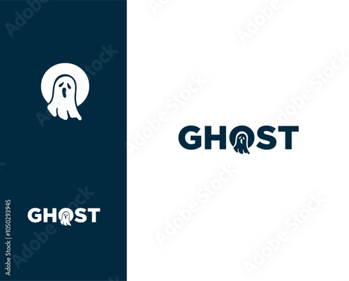Cute little ghost logo design. Combining ghost elements in the word ghost.