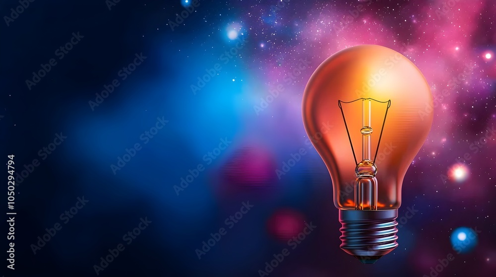 A vivid light bulb shining amidst bokeh light orbs and a starry nebula backdrop with the bulb s base adorned in tracking lines representing the power of innovation creativity and breakthrough ideas A vivid light bulb shining amidst bokeh light orbs and a starry nebula backdrop with the bulb s base adorned in tracking lines representing the power of innovation creativity and breakthrough ideas