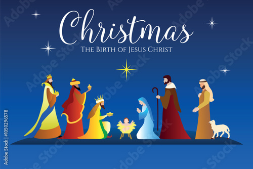 CChristmas Nativity scene background. The Adoration of Magi. Vector illustration.