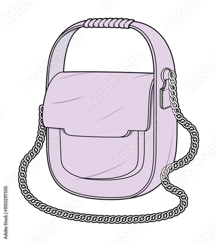 Ladylike handbag flat sketch vector mockup template.