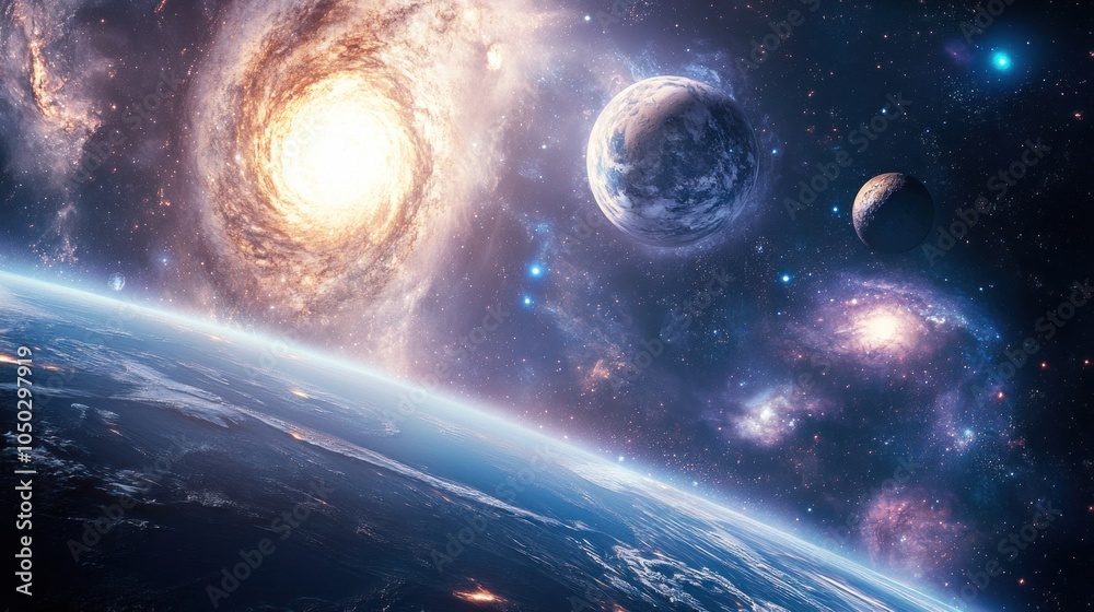 Obraz premium Cosmic Dance: A Spectacular View of Galaxies and Planets