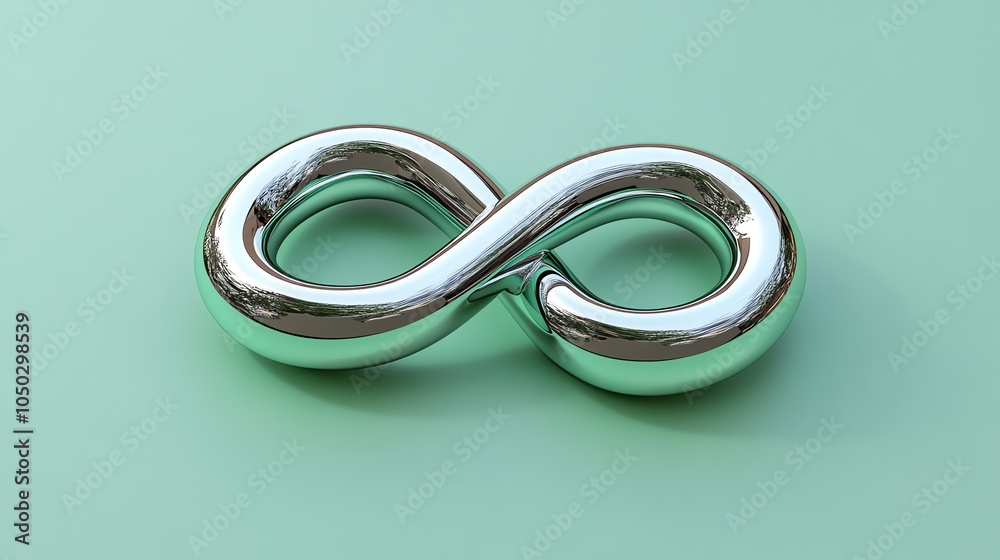 Shiny silver infinity symbol on a green background. Shiny silver infinity symbol on a green background.