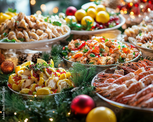 A festive holiday buffet table