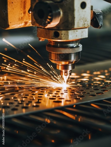 Close-up of a Laser Cutting Machine in Action: Metal Fabrication Process