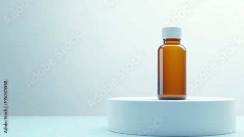 Amber Bottle on White Platform