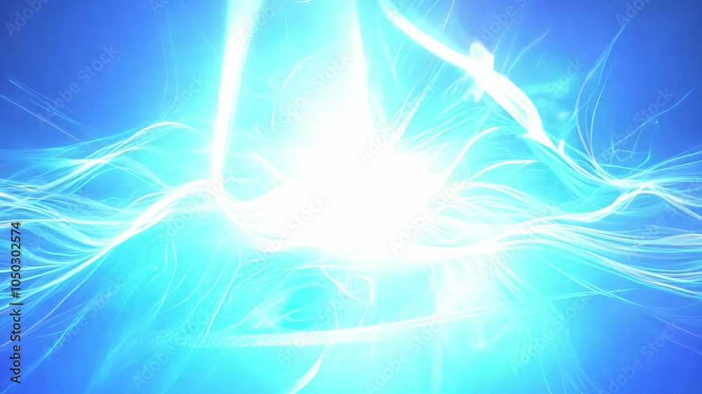 Intense burst of blue light with dynamic electric energy flows, creating a powerful, futuristic aura