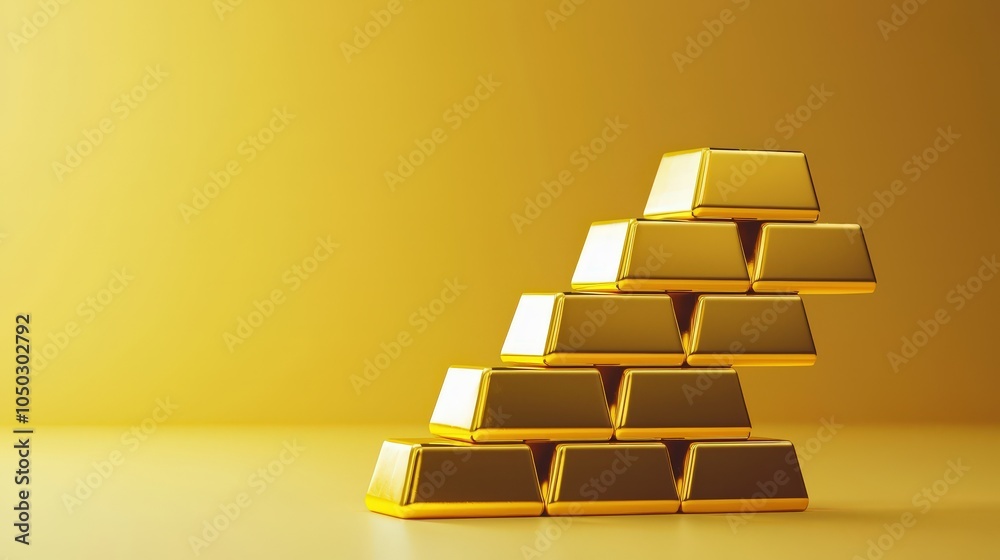 Gold bars arranged in steps like a bar chart, symbolizing step-by-step growth Gold bars arranged in steps like a bar chart, symbolizing step-by-step growth
