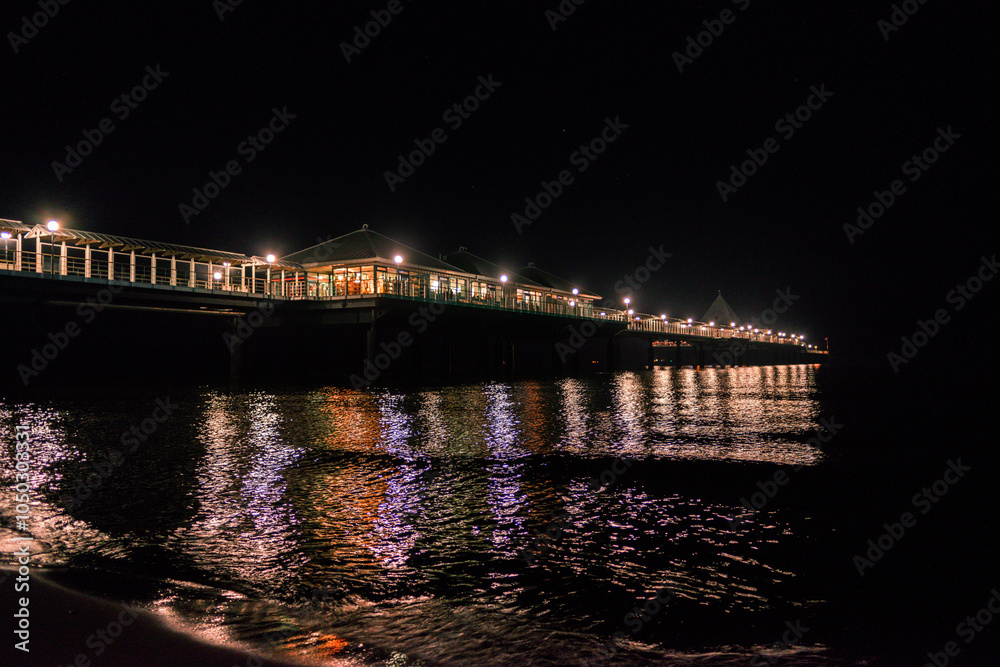 Seebrücke Heringsdorf Usedom bei Nacht, Ostsee, Deutschland