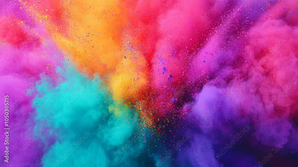 Obraz premium Colorful powder explosion on white background, vibrant hues of pink, orange, and purple.
