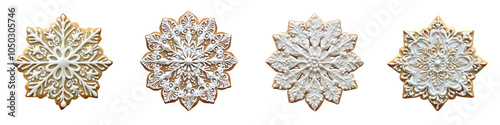 Decorative snowflake-shaped cookies with intricate designs, perfect for holiday celebrations and festive occasions. A delightful treat for all.