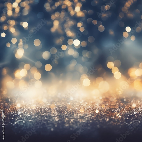 Golden Sparkling Bokeh Lights on a Dark Winter Background