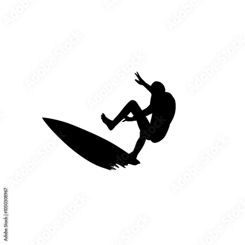 silhouette illustration of a person surfing in the sea