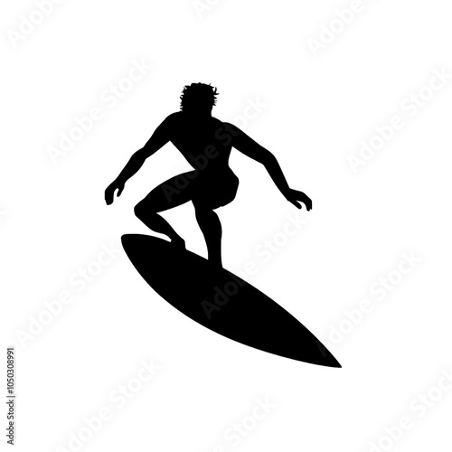 silhouette illustration of a person surfing in the sea