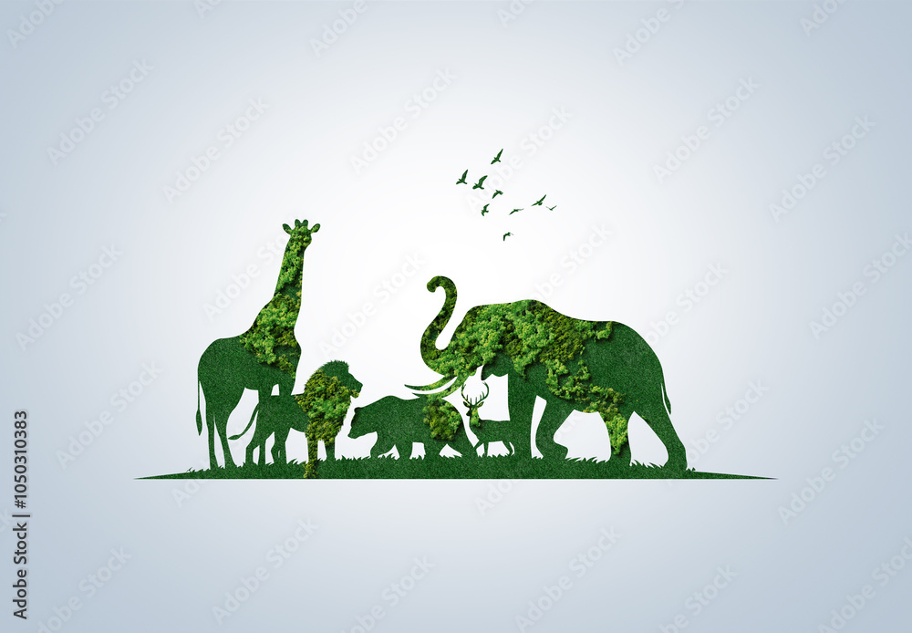 Animals in the wildlife Green concept. World Animal Day concept Animals in the wildlife Green concept. World Animal Day concept