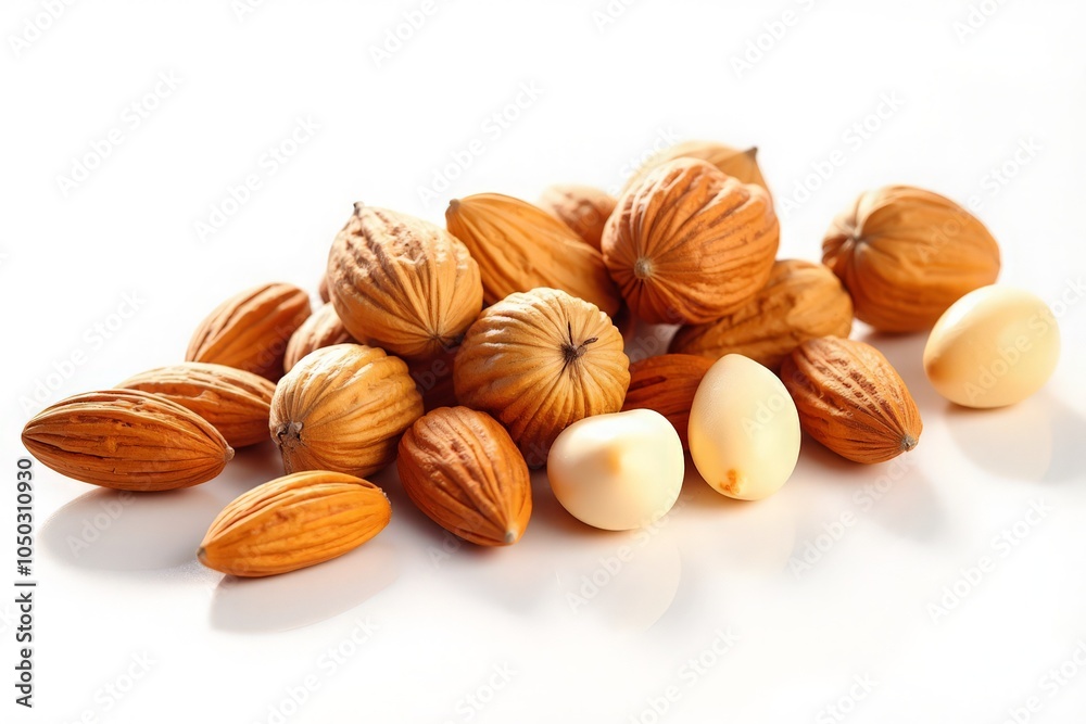 Mix of nuts on a white background. 