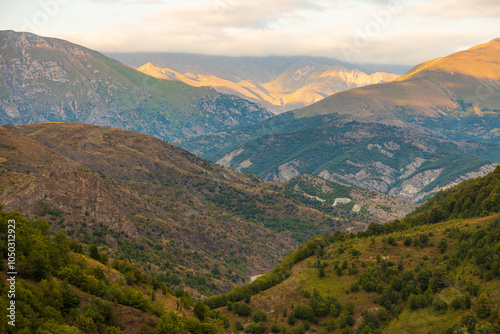 Beautiful sunset in the Caucasus Mountains. Nagorno-Karabakh, Azerbaijan. photo