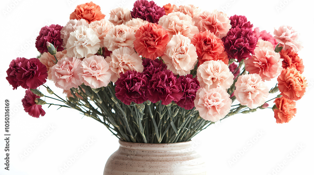 Obraz premium A vibrant bouquet of carnations in shades of pink, red, and white, with ruffled, textured petals and sturdy green stems