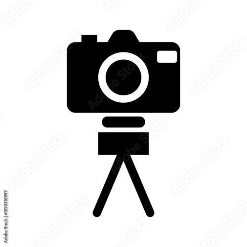 Camera on tripod icon in trendy silhouette style design. Vector illustration isolated on white background.