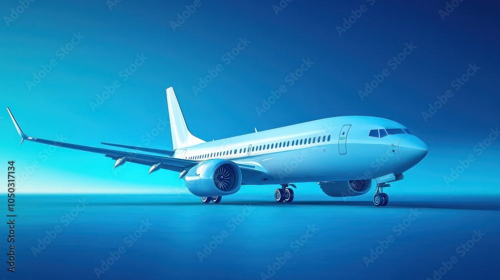 Fototapeta premium Vector 3d airplane in blue background. Airplane concept