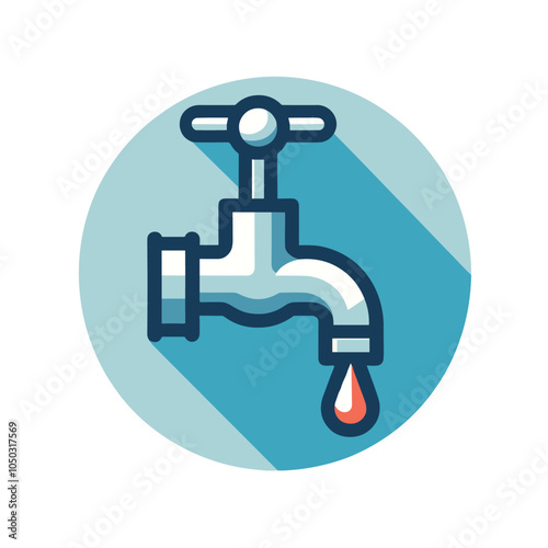 Stylized water faucet with dripping design icon for conservation awareness. Saving water concept