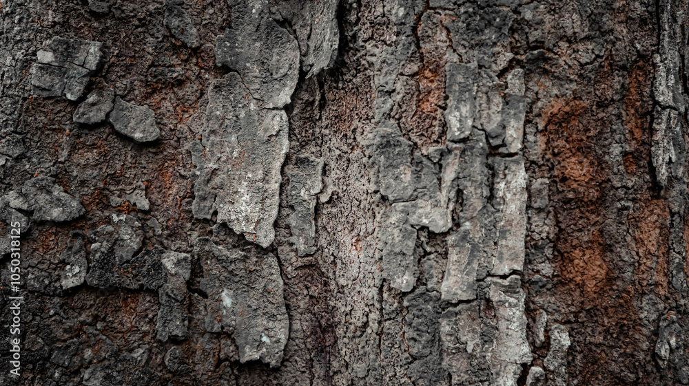 Fototapeta premium Close-up texture of rugged tree bark with natural cracks and earthy colors, ideal for backgrounds, nature themes, and organic design projects
