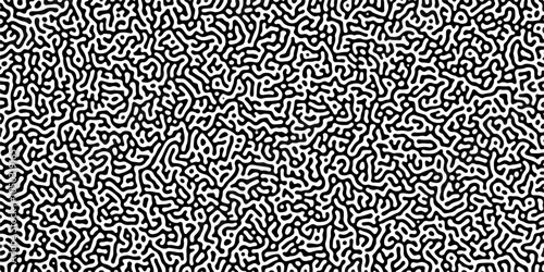 Turing reaction diffusion monochrome seamless pattern with chaotic motion .Linear design with biological shapes. Organic lines in memphis. abstract turing organic wallpaper background .	