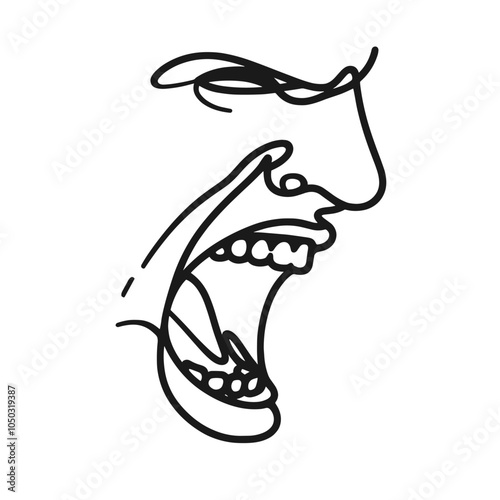 Abstract line drawing of face expressing emotion with mouth open