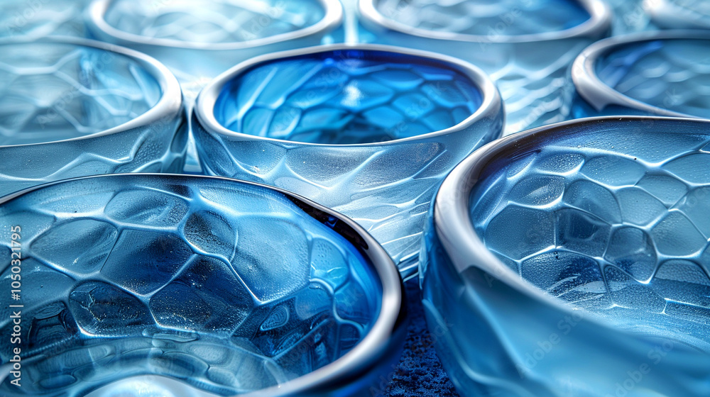 Delicate blue glass bowls arranged artistically on a textured surface Delicate blue glass bowls arranged artistically on a textured surface